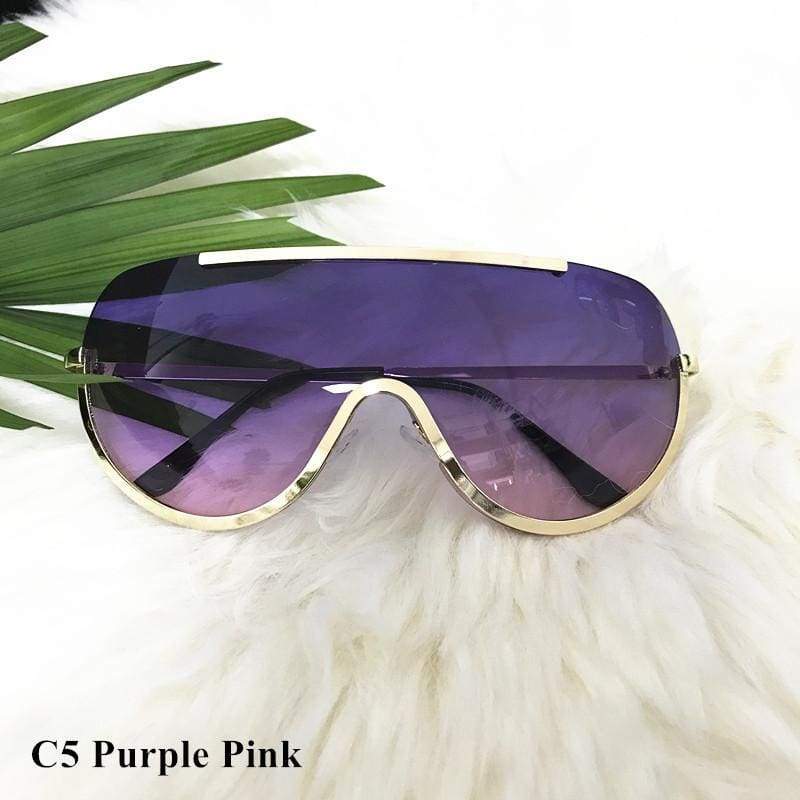 Oversized Shield Aviator Shades - c5 purple pink - Sunglasses