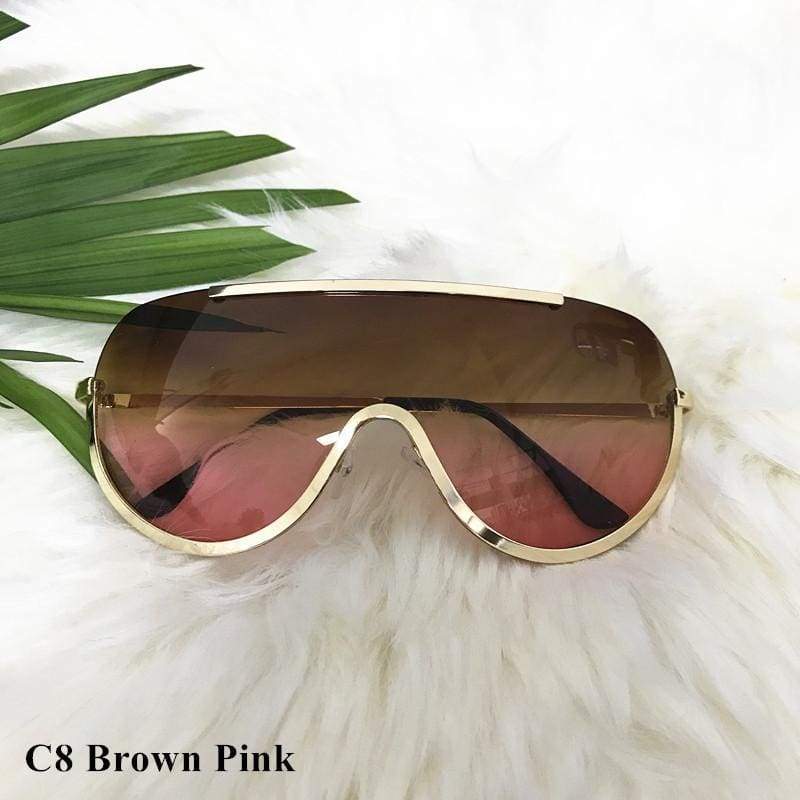 Oversized Shield Aviator Shades - c8 brown pink - Sunglasses