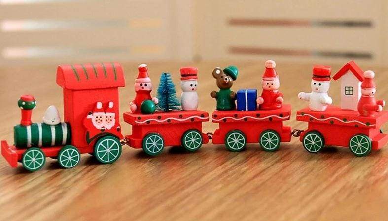 Painted Christmas Wood Train - Christmas Decoration