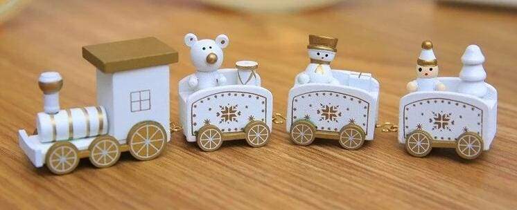 Painted Christmas Wood Train - white 4 sections 1 3 - Christmas Decoration