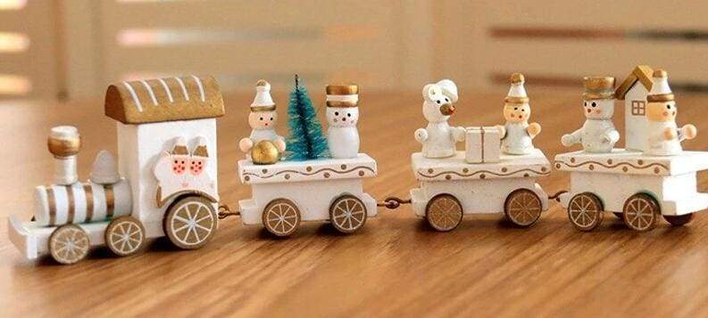 Painted Christmas Wood Train - white 4 sections 2 6 - Christmas Decoration