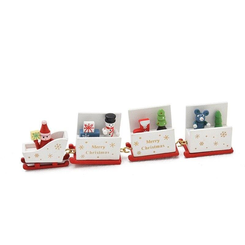 Painted Christmas Wood Train - white 4 sections 3 9 - Christmas Decoration