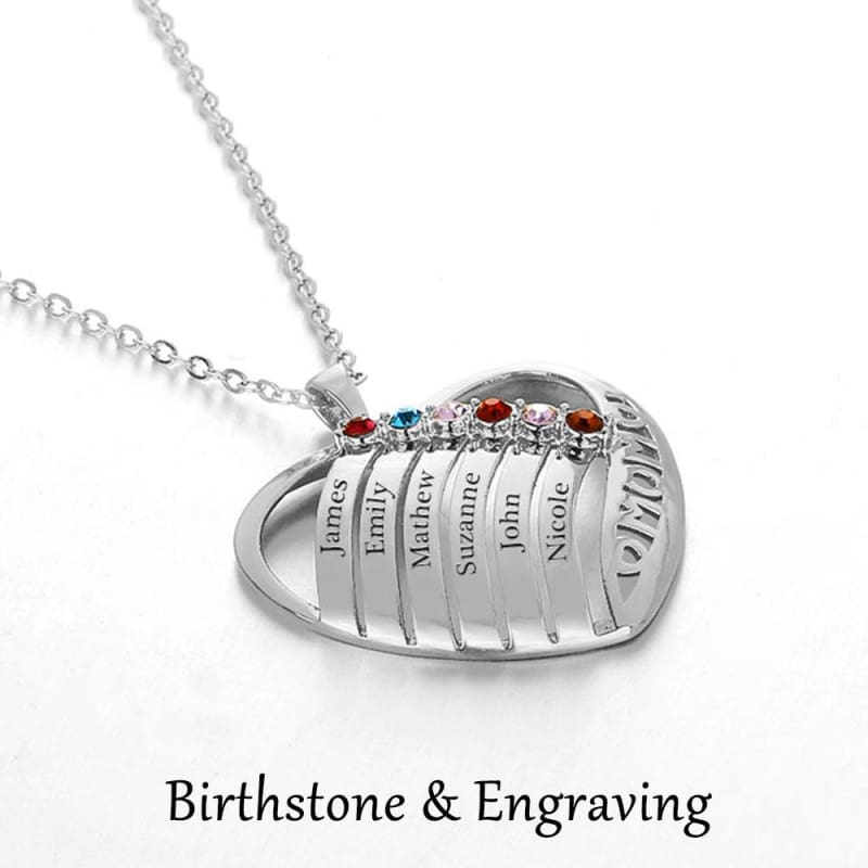 Personalized Birthstone Engrave Heart Pendants Necklaces - Pendants