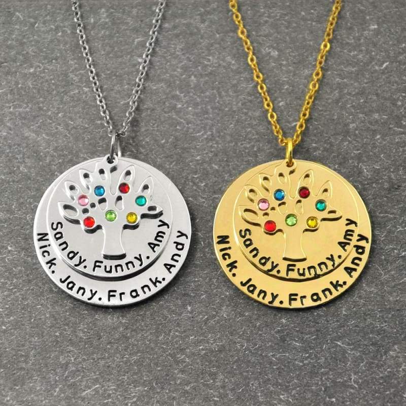 Personalized Family Tree Pendant Necklace with Birthstones. - Pendants