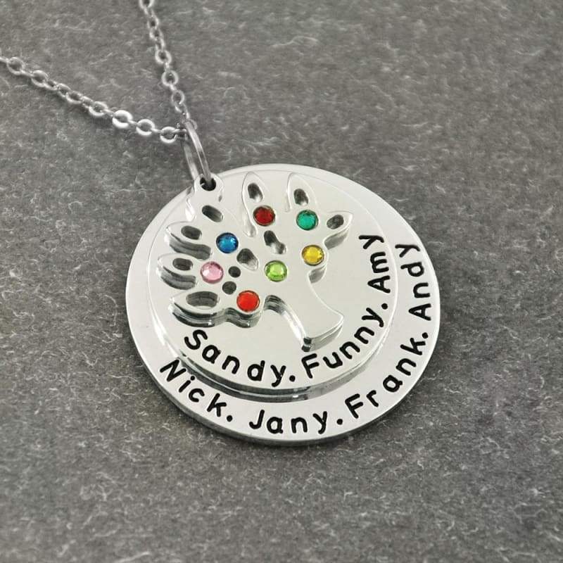 Personalized Family Tree Pendant Necklace with Birthstones. - Pendants