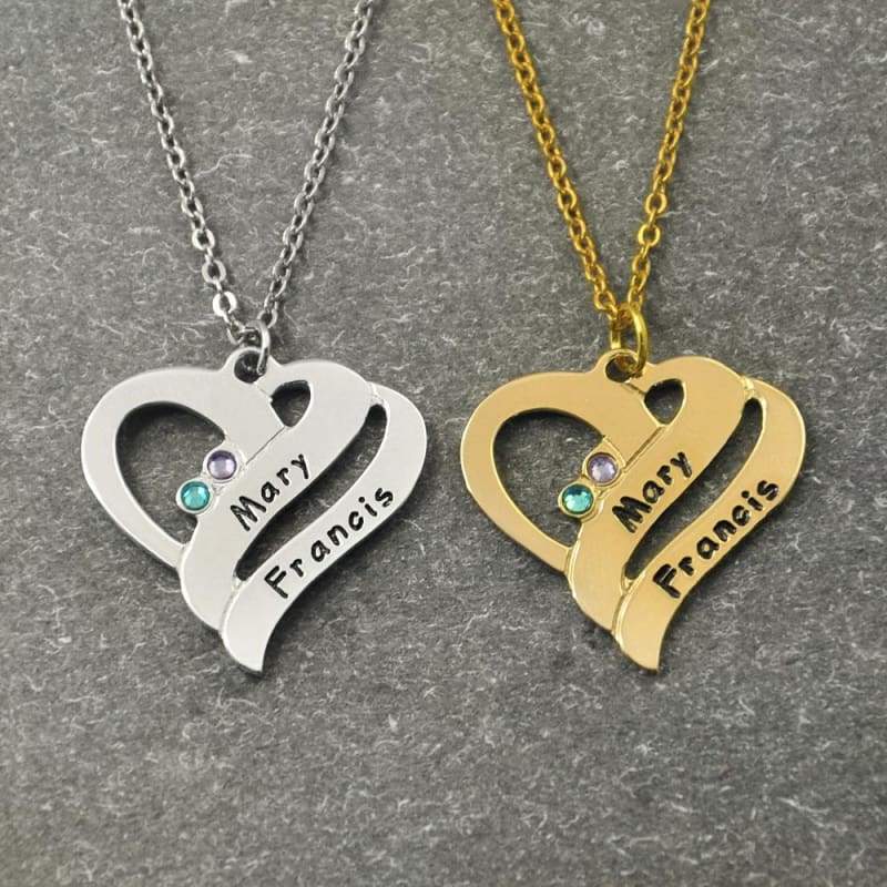 Personalized Heart Name Necklace with Birthstone - Gold color / 16 inches - Pendant Necklaces