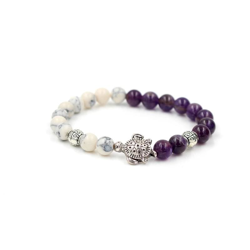 Purple Amethyst And White Marble Save Sea Turtles - Amethyst Stone / Size L - Charm Bracelets