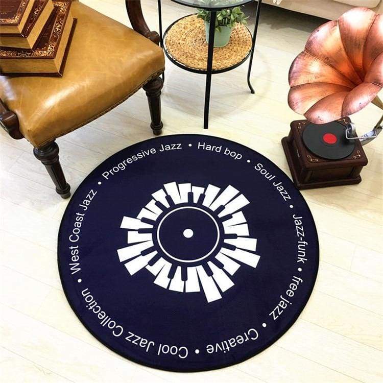 Retro Vinyl Record Rug - black and white / diameter 100cm - Bath Mats