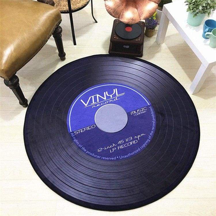 Retro Vinyl Record Rug - blue / diameter 100cm - Bath Mats
