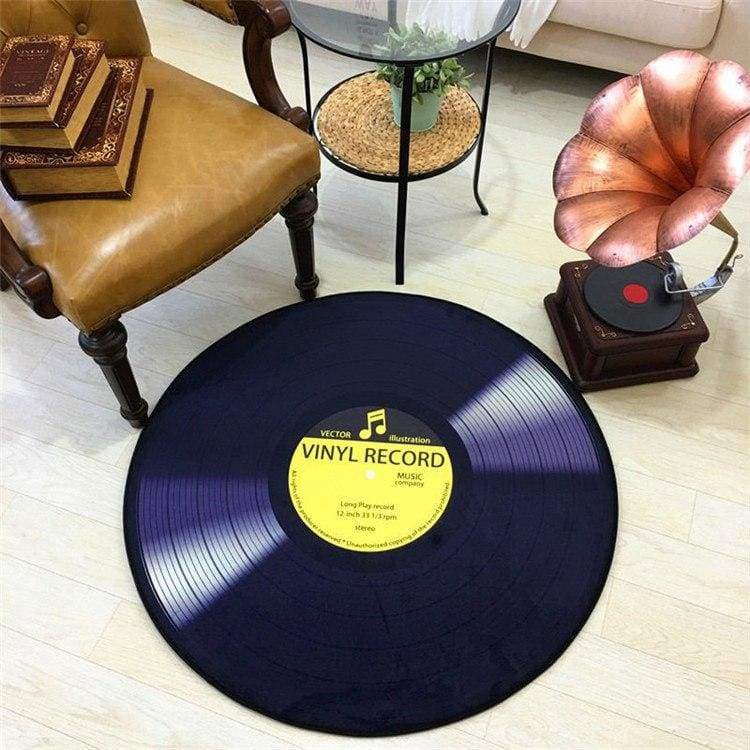 Retro Vinyl Record Rug - yellow / diameter 100cm - Bath Mats