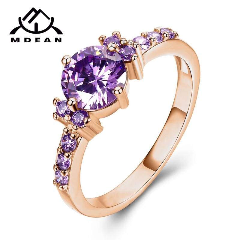 Rose Gold Color Ring Purple Stone - Wedding Bands