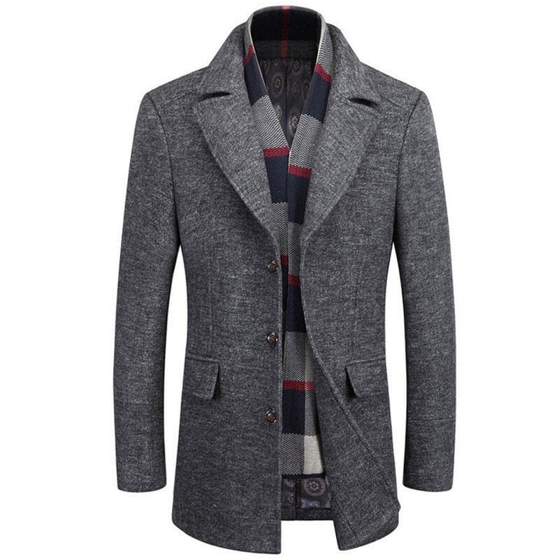 Scarf Collar Fashion Design Mens Jacket - 1717 Grey / M - Wool & Blends