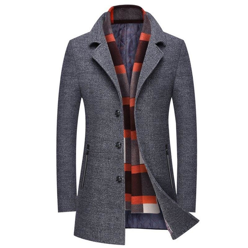 Scarf Collar Fashion Design Mens Jacket - 1719 Grey / M - Wool & Blends