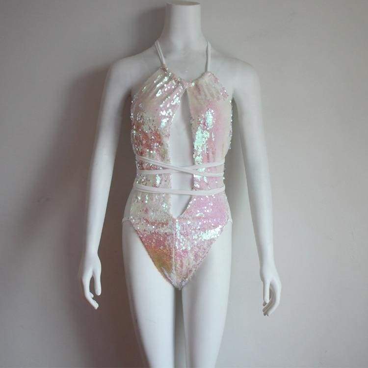 Sequin Mesh Sexy Thong Swimwear - as picture Pink / S - One-Piece Suits