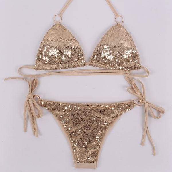 Sexy Sequins Bikini Set Halter Swimsuit - Gold / L - Bikinis Set