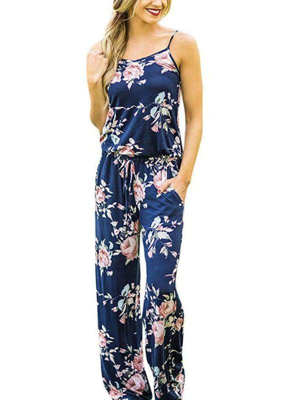 Sexy spaghetti strap loose jumpsuits - 0444 blue / S - Jumpsuits