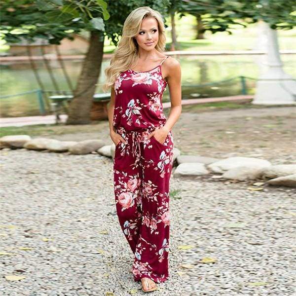 Sexy spaghetti strap loose jumpsuits - 0444 Wine red / S - Jumpsuits