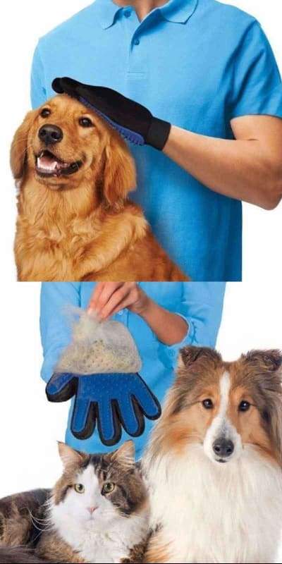 Silicone Cat Gloves Hair Comb Pet Bath Brush - Blue-Right Hand - Cat Grooming