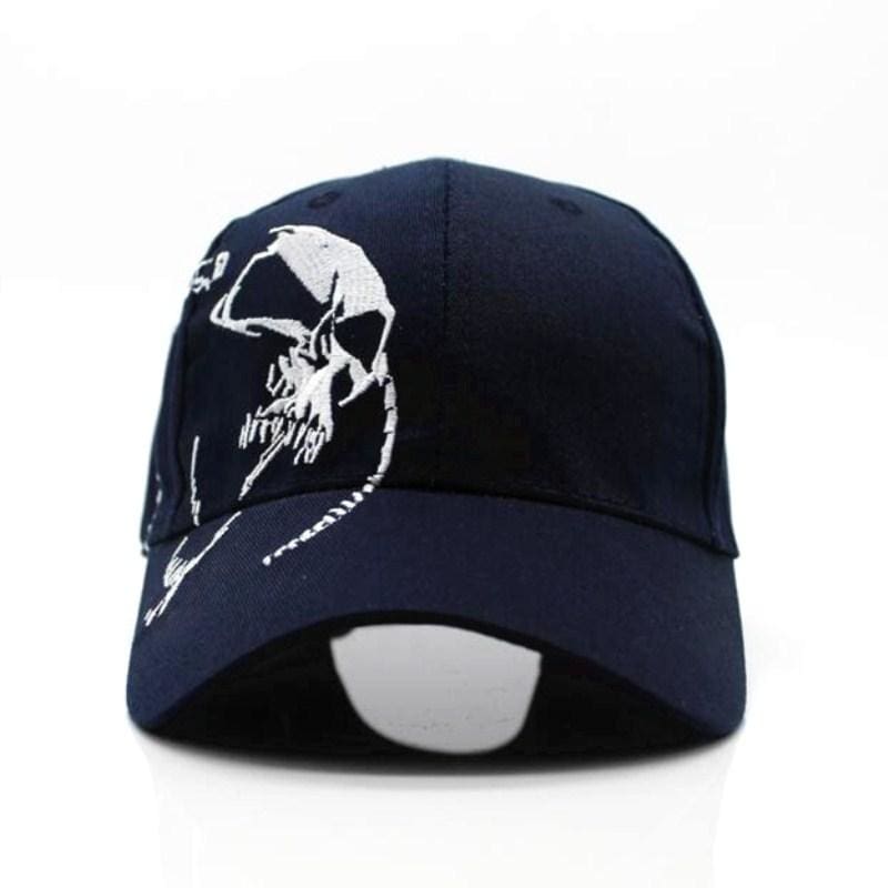Skull Embroidery Baseball Cap - Navy Blue - Baseball Caps
