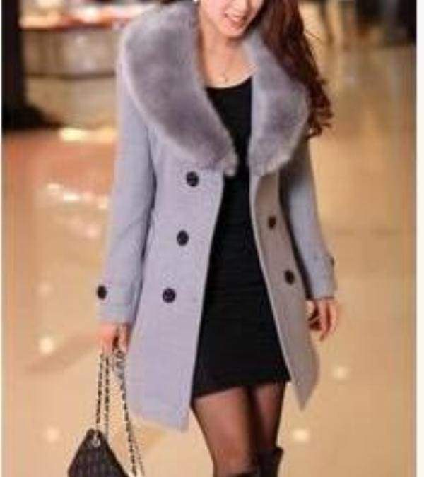 Amazing Slim Big Fur Collar Warm Coat - gray / XXXL - Wool & Blends