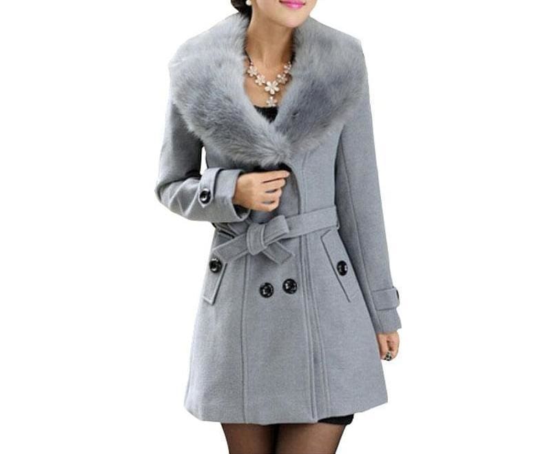 Amazing Slim Big Fur Collar Warm Coat - Wool & Blends