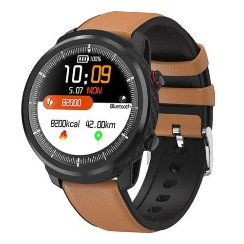 Smart Watch Waterproof Activity Tracker - leather strap Tan - Smart Watches1