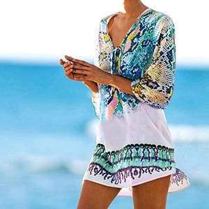 Snakeskin Beach Cover Up - Blue as pic / One Size - Cover-Ups