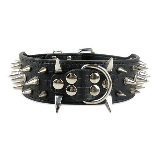 Spiked Studded Leather Dog Collar - Black / S - Collars