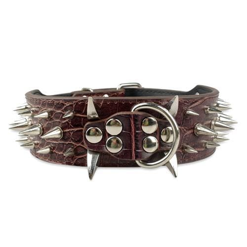 Spiked Studded Leather Dog Collar - Brown / S - Collars