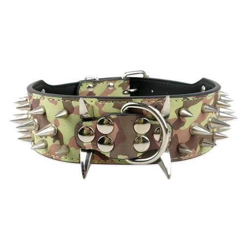 Spiked Studded Leather Dog Collar - Camouflage / S - Collars