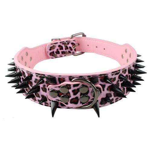 Spiked Studded Leather Dog Collar - Pink Black Spike / S - Collars