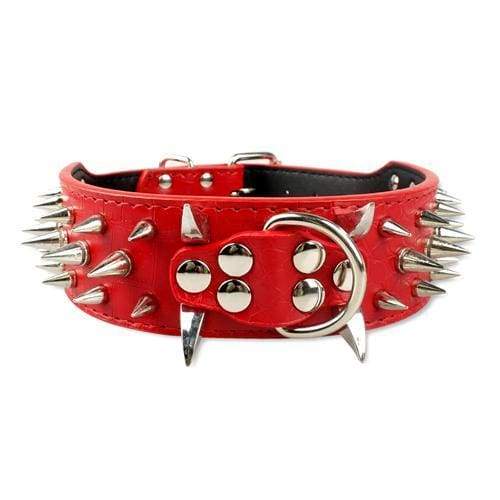 Spiked Studded Leather Dog Collar - Red / S - Collars