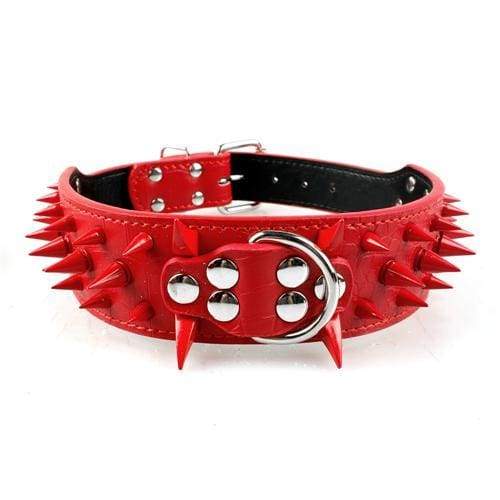Spiked Studded Leather Dog Collar - Red Red Spike / S - Collars