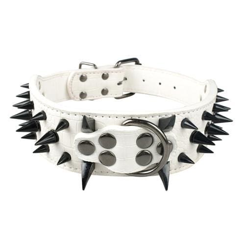 Spiked Studded Leather Dog Collar - White Black Spike / S - Collars