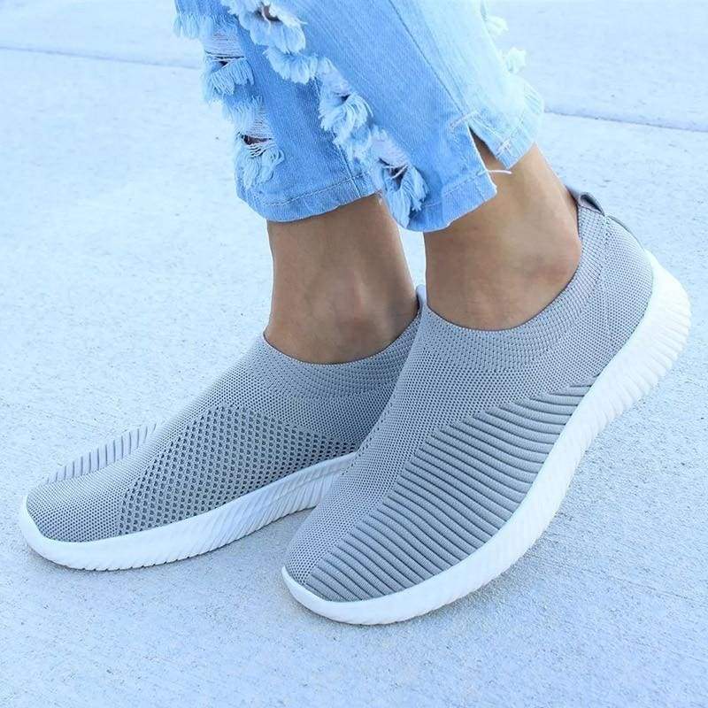 Spring Summer Slip On Flat Knitting Sock Sneakers Shoes - Gray / 5 - Womens Flats