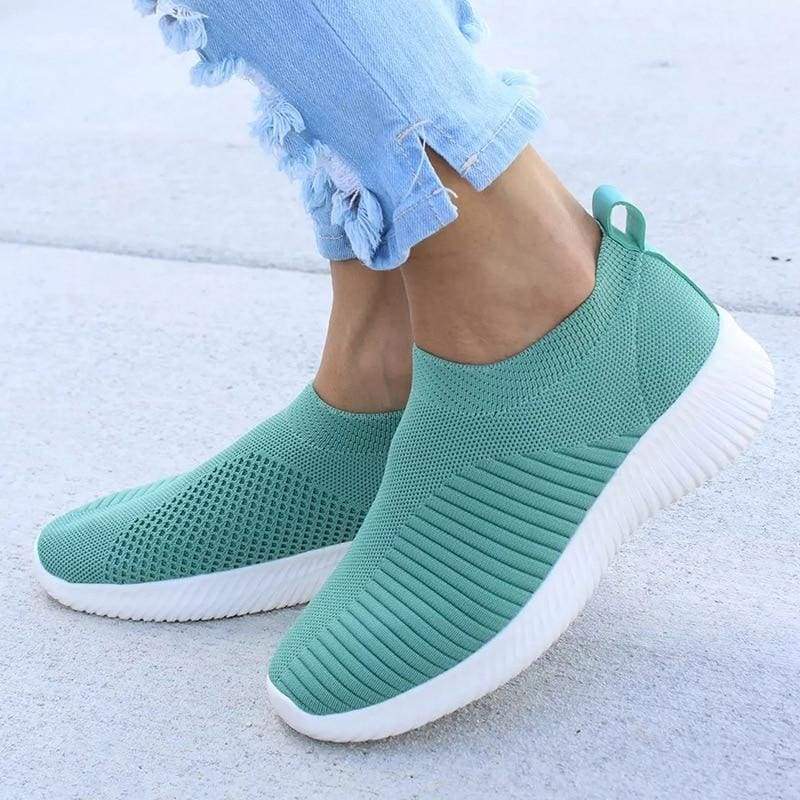 Spring Summer Slip On Flat Knitting Sock Sneakers Shoes - Green / 5 - Womens Flats