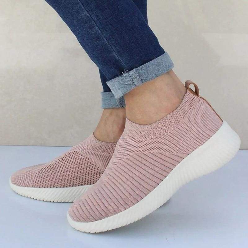 Spring Summer Slip On Flat Knitting Sock Sneakers Shoes - Pink / 5 - Womens Flats