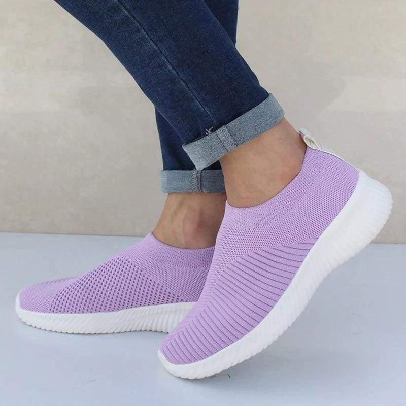 Spring Summer Slip On Flat Knitting Sock Sneakers Shoes - Purple / 5 - Womens Flats