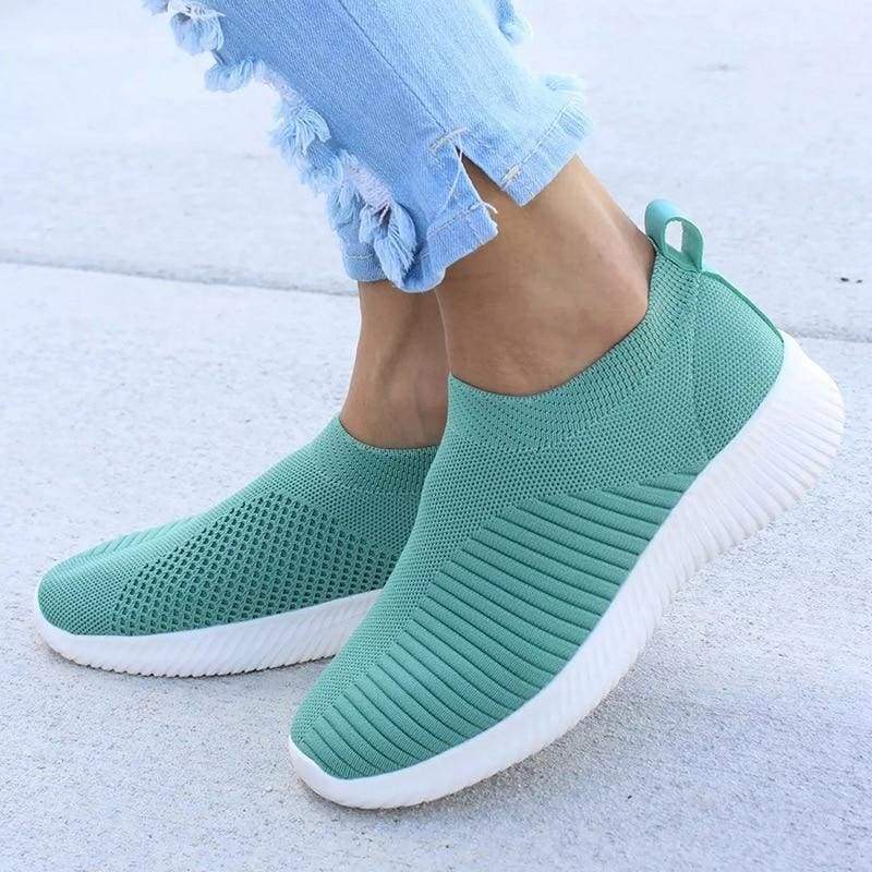 Spring Summer Slip On Flat Knitting Sock Sneakers Shoes - Womens Flats