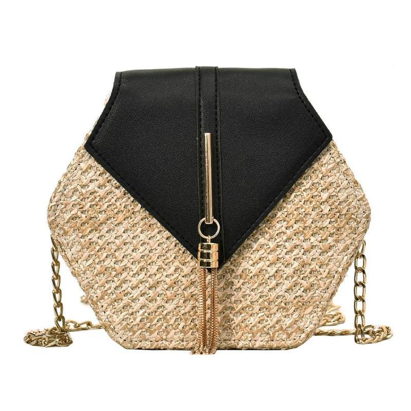 Straw Handmade Handbags - Black A - Top-Handle Bags