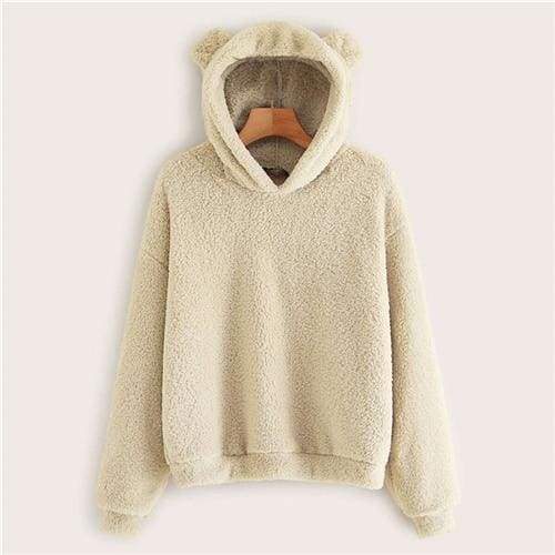 Teddy Hoodie Bears Ears Solid Just For You - Beige / XS - Women Clothing