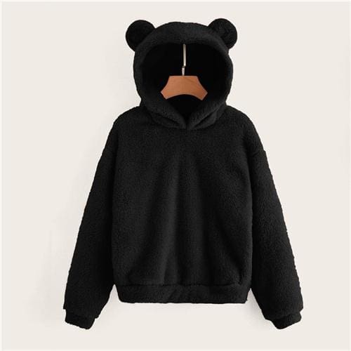 Teddy Hoodie Bears Ears Solid Just For You - Black / XS - Women Clothing