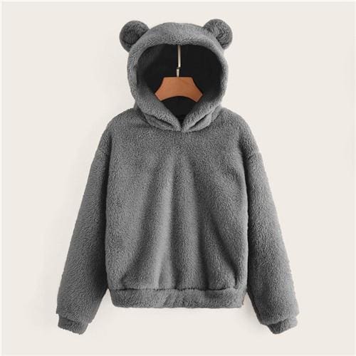Teddy Hoodie Bears Ears Solid Just For You - Gray / XS - Women Clothing