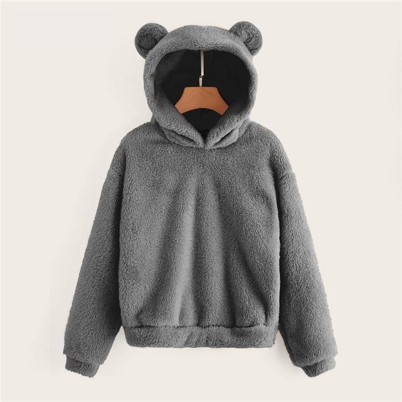 Teddy Hoodie Bears Ears Solid Just For You - Women Clothing