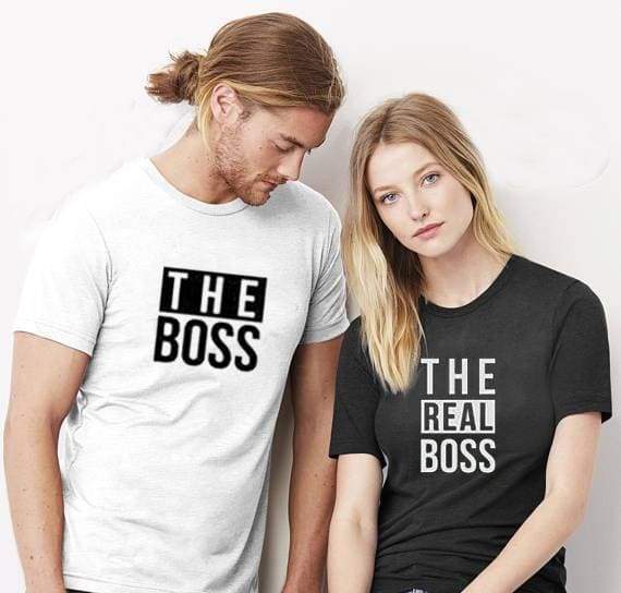 The Boss & The Real Boss - Couple T-shirt - MWhite / L - T-Shirts