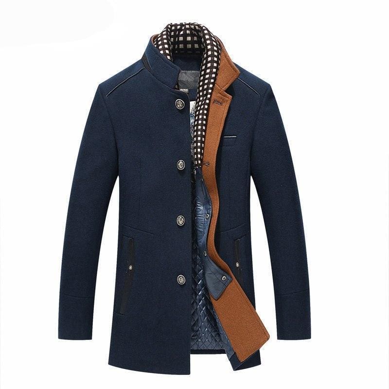 Thicker Mens Trench Coats - Navy / M - Wool & Blends