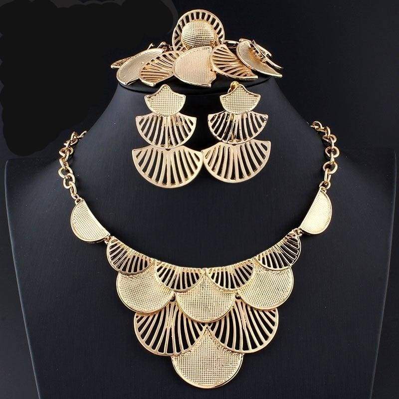 Turkish Leaf Necklace Earrings charm Set - Leaf gold color - Bridal Jewelry Sets