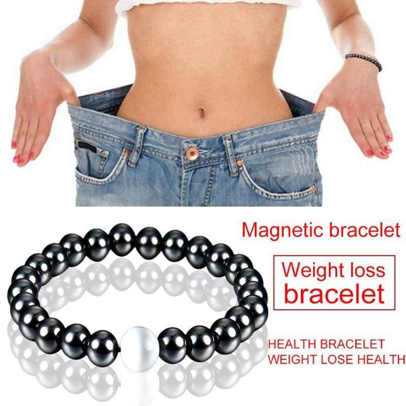 Weight Loss Magnetic Therapy Round Black Stone Bracelet - Charm Bracelets