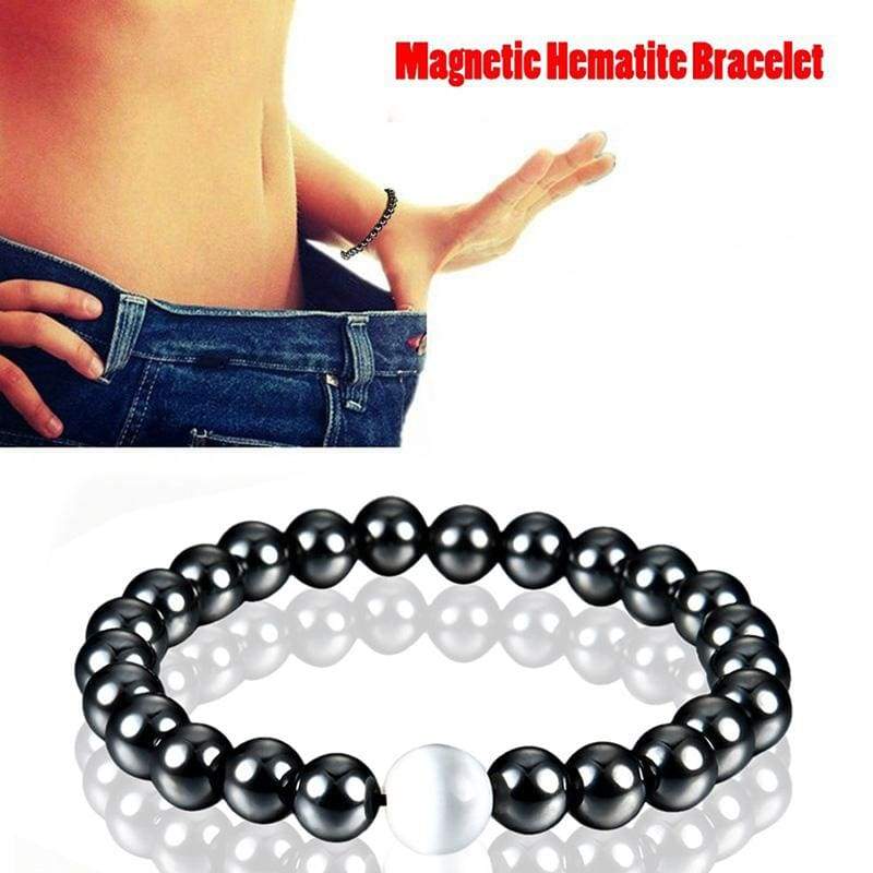 Weight Loss Magnetic Therapy Round Black Stone Bracelet - Charm Bracelets