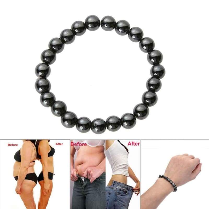 Weight Loss Magnetic Therapy Round Black Stone Bracelet - Design1 - Charm Bracelets